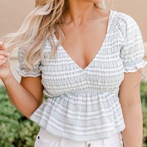 Pink Lily-Sage Smocked Striped Blouse